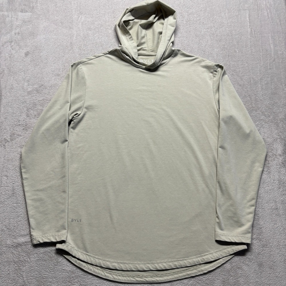 BYLT Signature Premium Basics‎ Hooded Shirt Mens L Beige Long Sleeve Performance